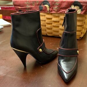 Nine West Black Heeled Boots with Gold and Brown Accents